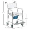 HOMCOM 3-In-1 Shower Wheelchair, Transport Beside Commode Chair, Waterproof Rolling, 330 lbs Weight Capacity with Padded Seat, White