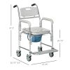 HOMCOM 3-in-1 Shower Wheelchair, Transport Beside Commode Chair, Waterproof & Padded, 330 lbs Support, Commode Design, Gray