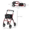 HOMCOM Upright Walker Rollator, Rolling Walker with Storage Bag, Tray, Dual Brakes, Adjustable Height, for Seniors, Red