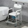 HOMCOM 3-In-1 Shower Wheelchair, Transport Beside Commode Chair, Waterproof Rolling, 330 lbs Weight Capacity with Padded Seat, White