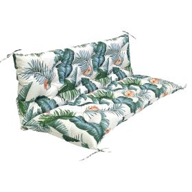 2-3 Seater Swing Cushion Waterproof Outdoor Swing Cushions Replacement Swing Bench Pads Chair Mat with Backrest 8 Tie Straps 59x43.3x3.9in for Patio F (Option: greenleaf)