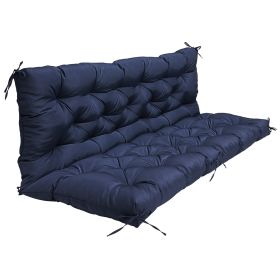 2-3 Seater Swing Cushion Waterproof Outdoor Swing Cushions Replacement Swing Bench Pads Chair Mat with Backrest 8 Tie Straps 59x43.3x3.9in for Patio F (Option: navyblue)