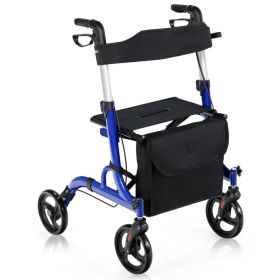 2 In 1 Folding Aluminum Seniors With Seat Rollator Walker (Type: Rehabilitation Equipment, Color: Blue)