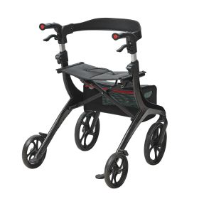 VEVOR Folding Rollator Walker for Seniors and Adults, Lightweight Aluminum Rolling Walker with Seat and Adjustable Handle (Color: Black)