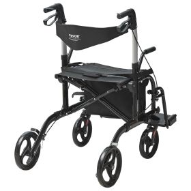 VEVOR 2 in 1 Rollator Walker & Transport Chair for Seniors, Folding Rolling Walker Wheelchair Combo & Footrests (Color: Black)