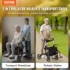 VEVOR 2 in 1 Rollator Walker & Transport Chair for Seniors, Folding Rolling Walker Wheelchair Combo & Footrests
