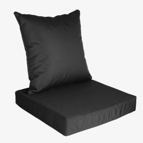 Outdoor Seat Cushion Set Waterproof Patio Furniture Cushion and Back Pillow Fade Resistant Deep Seat Set Chair Pad with Removable Cover for Chair Sofa (Option: Black)
